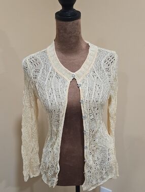 Sigrid Olsen Cream Openwork Knit Cardigan!!